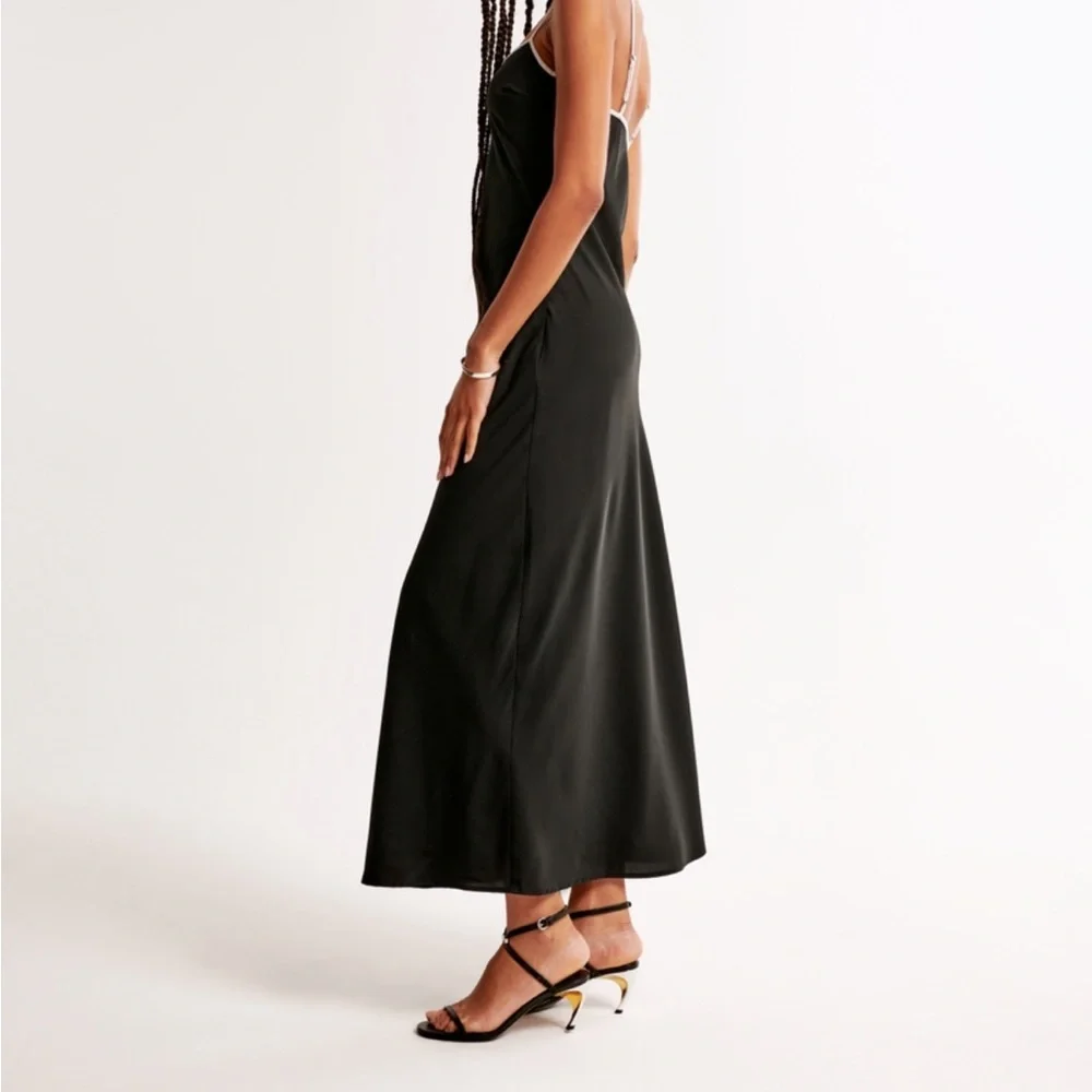 The A&F Elegant Black Satin Julia Slip Maxi Dress